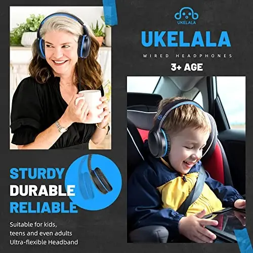 UKELALA Wired Headphones with Type C Cable for Boys Girls Kids Youth, USB-C Headphones Lightweight Portable Compatible with Pad Phone for Adults Student Children Black Blue - 4