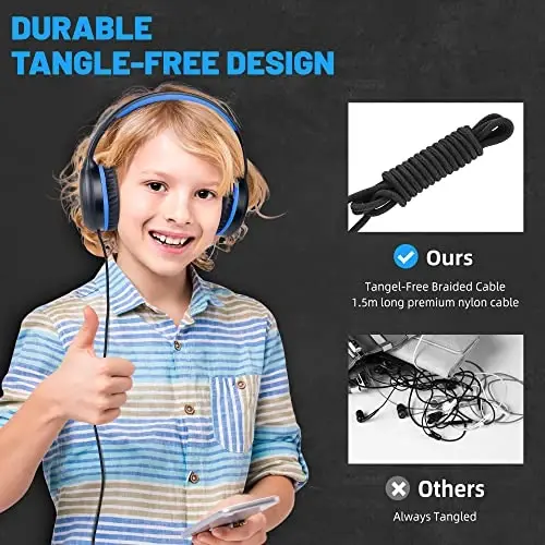 UKELALA Wired Headphones with Type C Cable for Boys Girls Kids Youth, USB-C Headphones Lightweight Portable Compatible with Pad Phone for Adults Student Children Black Blue - 6
