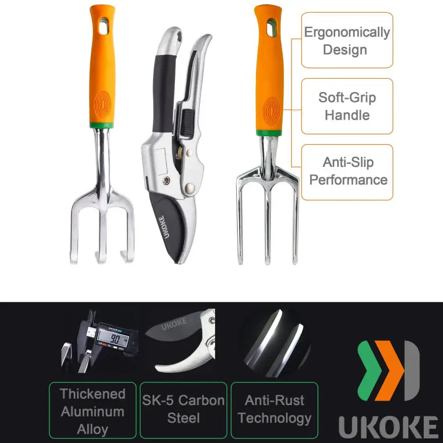 Ukoke 12 Piece Aluminum Garden Tools Set, Gardening Apron with Storage Pocket - 4