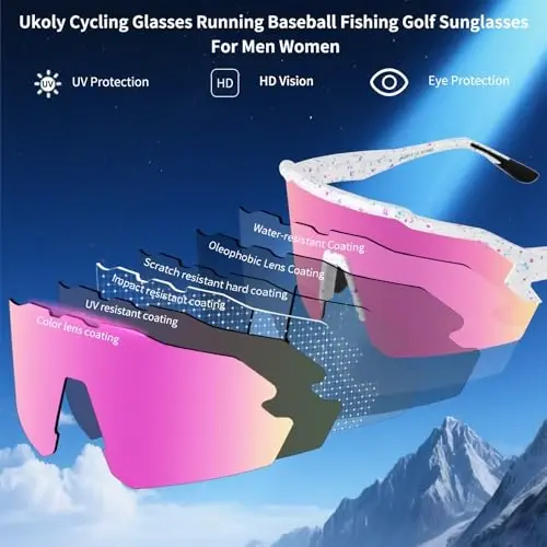 Ukoly Baseball erkaklar ayollar uchun quyoshdan saqlaydigan ko'zoynaklar, Beysbol yugurish velosipedda UV400 himoyasi TR90 ramka 615 uchun sport quyoshdan saqlaydigan ko'zoynaklar - 4