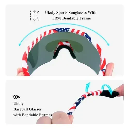 Ukoly Baseball erkaklar va ayollar uchun quyoshdan saqlaydigan ko'zoynaklar, beysbol, yugurish, velosipedda UV400 himoyasi TR90 ramka 615 uchun sport quyoshdan saqlaydigan ko'zoynaklar - 5