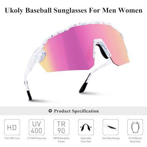 Ukoly Baseball Sunglasses For Men Women,Sports Sunglasses For Baseball Running Cycling UV400 protection TR90 Frame 615 - 3