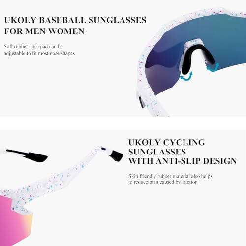 Ukoly Baseball Sunglasses For Men Women,Sports Sunglasses For Baseball Running Cycling UV400 protection TR90 Frame 615 - 6