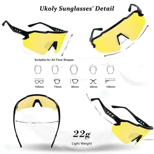 Ukoly Baseball Sunglasses For Men Women,Sports Sunglasses For Baseball Running Cycling UV400 protection TR90 Frame 615 - 2