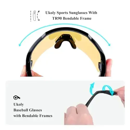 Ukoly Baseball Sunglasses For Men Women,Sports Sunglasses For Baseball Running Cycling UV400 protection TR90 Frame 615 - 5