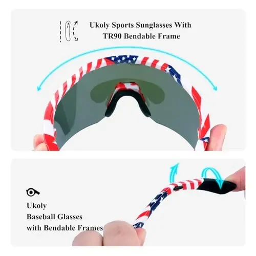 Ukoly Baseball Sunglasses For Men Women,Sports Sunglasses For Baseball Running Cycling UV400 protection TR90 Frame 615 - 5