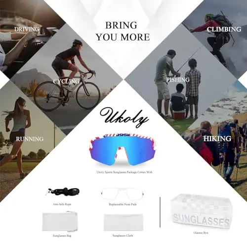 Ukoly Baseball Sunglasses For Men Women,Sports Sunglasses For Baseball Running Cycling UV400 protection TR90 Frame 615 - 7