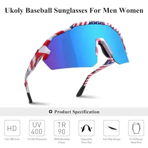 Ukoly Baseball Sunglasses For Men Women,Sports Sunglasses For Baseball Running Cycling UV400 protection TR90 Frame 615 - 3