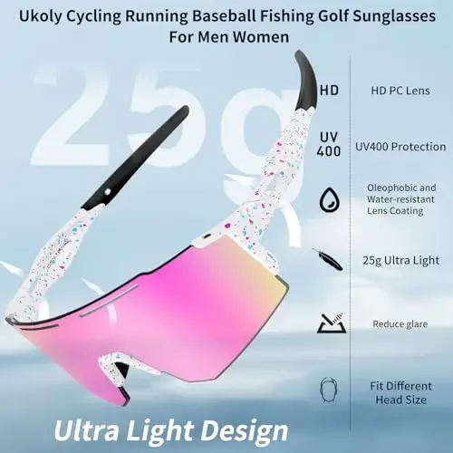 Ukoly Cycling Sunglasses for Men Women with 3 Interchangeable Lenses, Polarized Sports Sunglasses, Baseball Sunglasses - Ukoly (1)