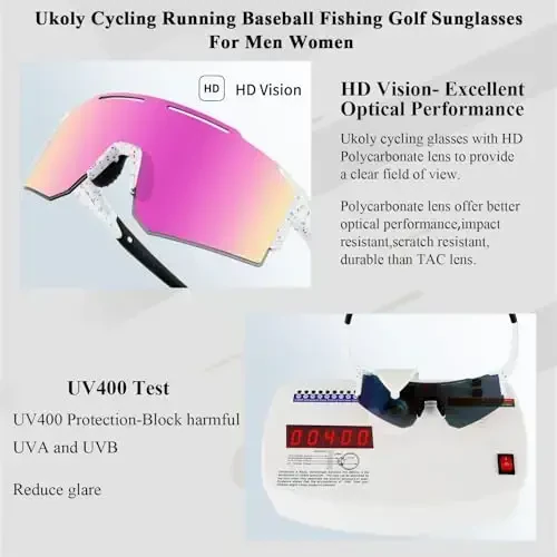 Ukoly Cycling Sunglasses for Men Women with 3 Interchangeable Lenses, Polarized Sports Sunglasses, Baseball Sunglasses - 4