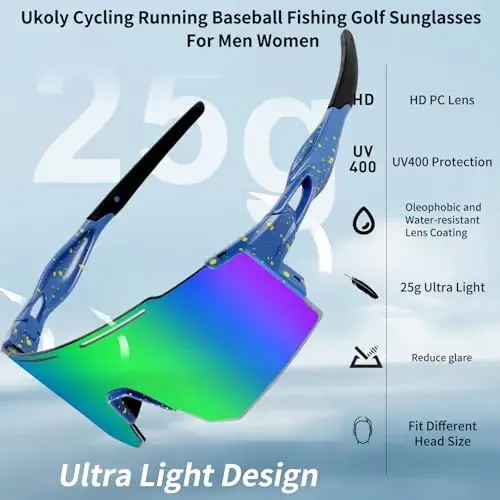Ukoly Cycling Sunglasses for Men Women with 3 Interchangeable Lenses, Polarized Sports Sunglasses, Baseball Sunglasses - 5
