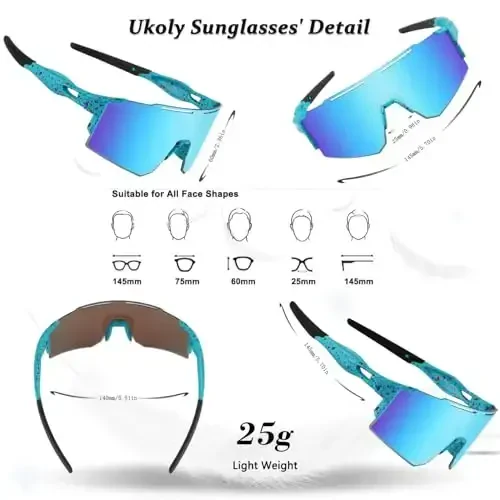 Ukoly Cycling Sunglasses for Men Women with 3 Interchangeable Lenses, Polarized Sports Sunglasses, Baseball Sunglasses - 4