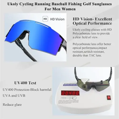 Ukoly Cycling Sunglasses for Men Women with 3 Interchangeable Lenses, Polarized Sports Sunglasses, Baseball Sunglasses - UKOLY (1)