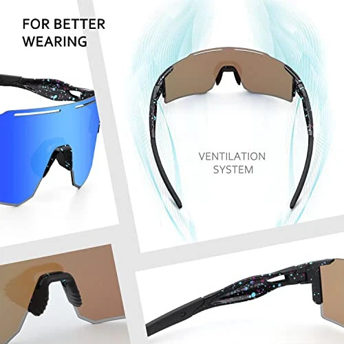 Ukoly Cycling Sunglasses for Men Women with 3 Interchangeable Lenses, Polarized Sports Sunglasses, Baseball Sunglasses - 3