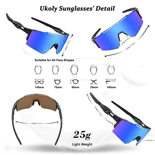 Ukoly Cycling Sunglasses for Men Women with 3 Interchangeable Lenses, Polarized Sports Sunglasses, Baseball Sunglasses - 6