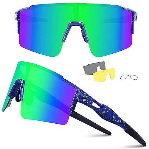 Ukoly Cycling Sunglasses for Men Women with 3 Interchangeable Lenses, Polarized Sports Sunglasses, Baseball Sunglasses 