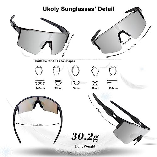 Ukoly Cycling Sunglasses for Men Women with 3 Interchangeable Lenses, Polarized Sports Sunglasses, Baseball Sunglasses - 2