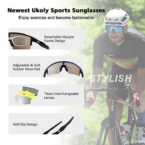 Ukoly Cycling Sunglasses for Men Women with 3 Interchangeable Lenses, Polarized Sports Sunglasses, Baseball Sunglasses - 4