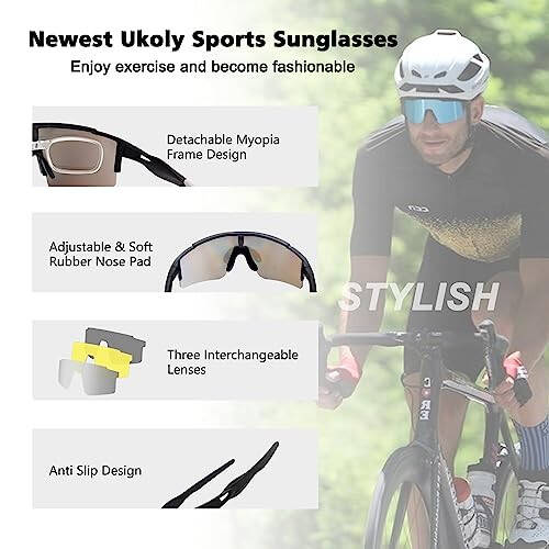 Ukoly Cycling Sunglasses for Men Women with 3 Interchangeable Lenses, Polarized Sports Sunglasses, Baseball Sunglasses - 4