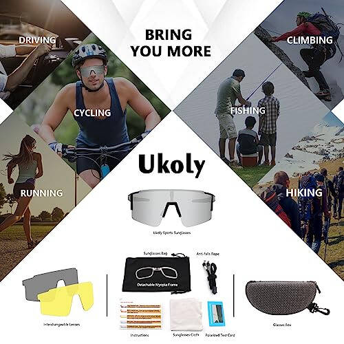 Ukoly Cycling Sunglasses for Men Women with 3 Interchangeable Lenses, Polarized Sports Sunglasses, Baseball Sunglasses - 6