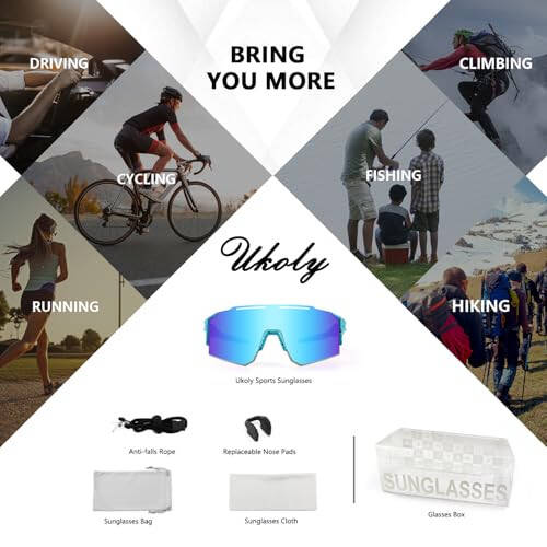 Ukoly Cycling Sunglasses for Men Women with 3 Interchangeable Lenses, Polarized Sports Sunglasses, Baseball Sunglasses - 5