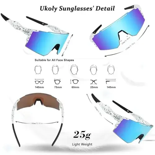 Ukoly Cycling Sunglasses for Men Women with 3 Interchangeable Lenses, Polarized Sports Sunglasses, Baseball Sunglasses - 4
