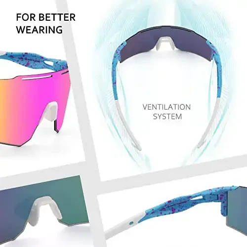 Ukoly Cycling Sunglasses for Men Women with 3 Interchangeable Lenses, Polarized Sports Sunglasses, Baseball Sunglasses - 2