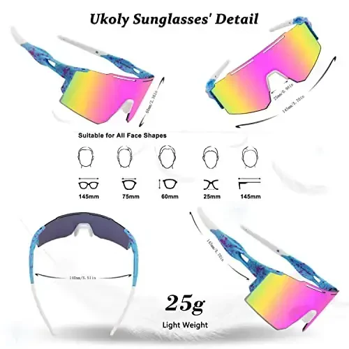 Ukoly Cycling Sunglasses for Men Women with 3 Interchangeable Lenses, Polarized Sports Sunglasses, Baseball Sunglasses - 5