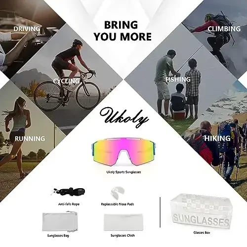 Ukoly Cycling Sunglasses for Men Women with 3 Interchangeable Lenses, Polarized Sports Sunglasses, Baseball Sunglasses - 6