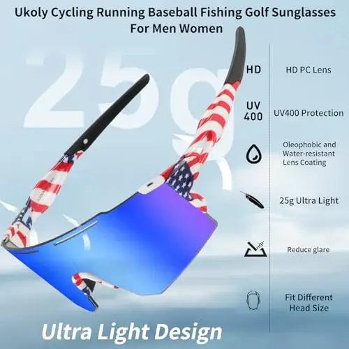 Ukoly Cycling Sunglasses for Men Women with 3 Interchangeable Lenses, Polarized Sports Sunglasses, Baseball Sunglasses - 1