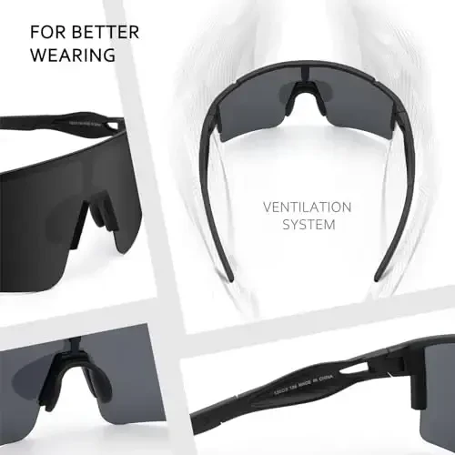 Ukoly Cycling Sunglasses for Men Women with 3 Interchangeable Lenses, Polarized Sports Sunglasses, Baseball Sunglasses - MODAZONE (1)