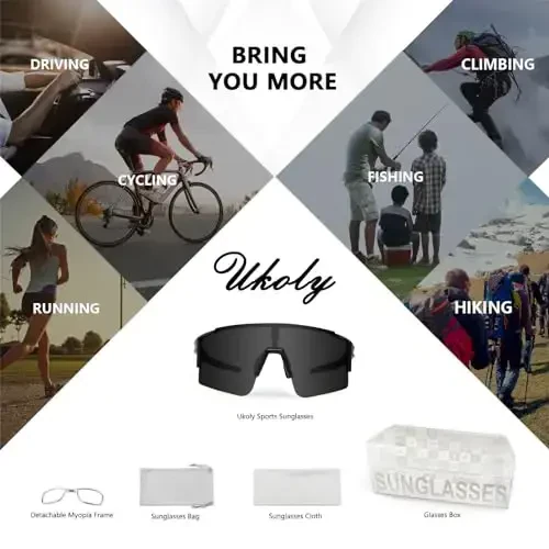 Ukoly Cycling Sunglasses for Men Women with 3 Interchangeable Lenses, Polarized Sports Sunglasses, Baseball Sunglasses - 6
