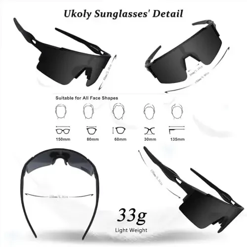 Ukoly Cycling Sunglasses for Men Women with 3 Interchangeable Lenses, Polarized Sports Sunglasses, Baseball Sunglasses - 5
