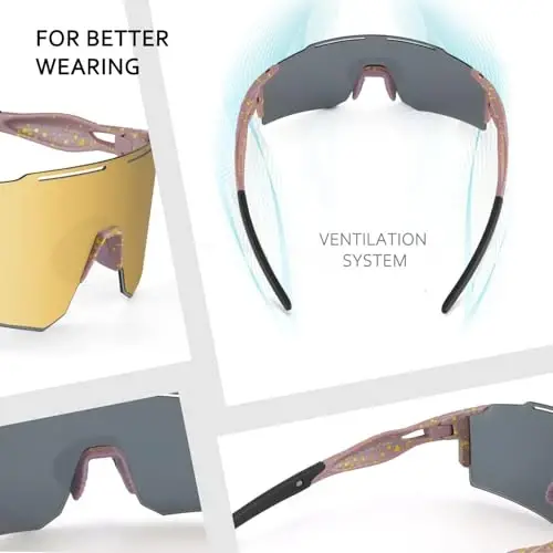 Ukoly Cycling Sunglasses for Men Women with 3 Interchangeable Lenses, Polarized Sports Sunglasses, Baseball Sunglasses - 2