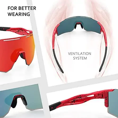 Ukoly Cycling Sunglasses for Men Women with 3 Interchangeable Lenses, Polarized Sports Sunglasses, Baseball Sunglasses - 2
