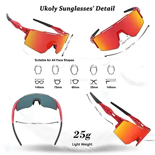 Ukoly Cycling Sunglasses for Men Women with 3 Interchangeable Lenses, Polarized Sports Sunglasses, Baseball Sunglasses - 5