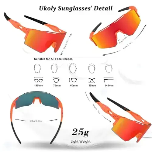 Ukoly Cycling Sunglasses for Men Women with 3 Interchangeable Lenses, Polarized Sports Sunglasses, Baseball Sunglasses - 4