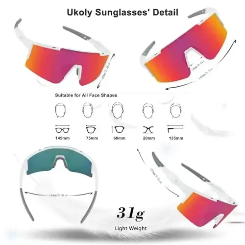 Ukoly Cycling Sunglasses for Men Women with 3 Interchangeable Lenses, Polarized Sports Sunglasses, Baseball Sunglasses - MODAZONE (1)