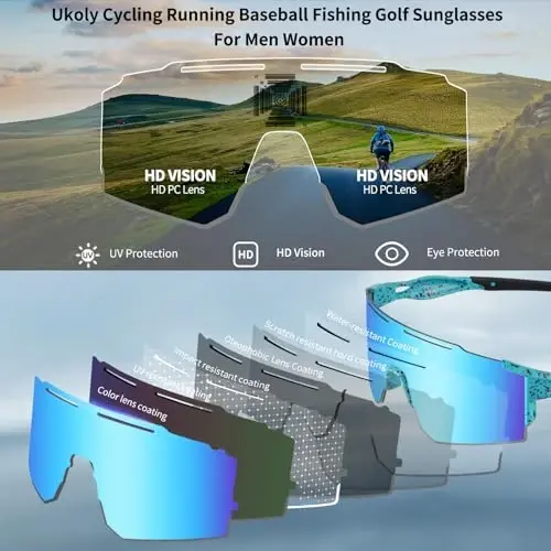 Ukoly Erkaklar va Ayollar uchun 3 ta almashtiriladigan linzalari bilan Velosiped Quyosh Ko'zoynaklari, Polyarizlangan Sport Ko'zoynaklari, Beysbol Ko'zoynaklari - 3