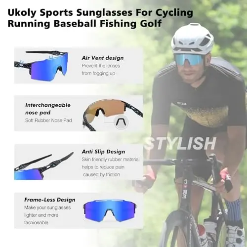 Ukoly Erkaklar va Ayollar uchun 3 ta almashtiriladigan linzalari bo'lgan Velosiped Ko'zoynaklari, Polyarizatsiya qilingan Sport Ko'zoynaklari, Beysbol Ko'zoynaklari - 4