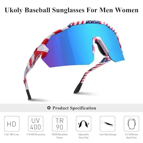 Ukoly erkaklar va ayollar uchun beysbol ko'zoynaklari, beysbol yugurish velosipedda UV400 himoyasi TR90 ramka 615 uchun sport ko'zoynaklari - 3
