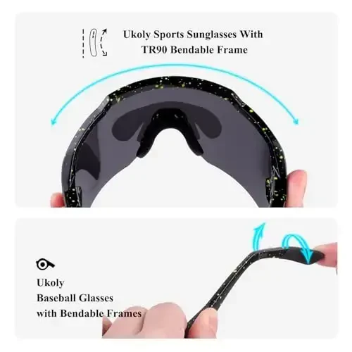 Ukoly erkaklar va ayollar uchun beysbol quyoshdan saqlaydigan ko'zoynaklar, beysbol yugurish velosipedda UV400 himoyasi TR90 ramka 615 uchun sport quyoshdan saqlaydigan ko'zoynaklar - 5