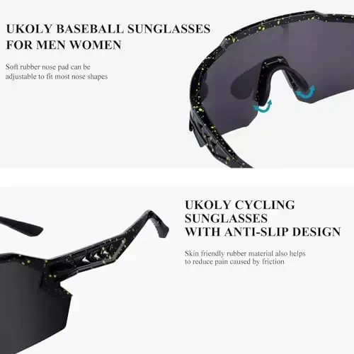 Ukoly erkaklar va ayollar uchun beysbol quyoshdan saqlaydigan ko'zoynaklar, beysbol yugurish velosipedda UV400 himoyasi TR90 ramka 615 uchun sport quyoshdan saqlaydigan ko'zoynaklar - 6