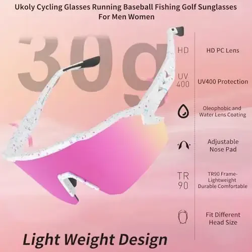 Ukoly Baseball Sunglasses For Men Women,Sports Sunglasses For Baseball Running Cycling UV400 protection TR90 Frame 615 - 2