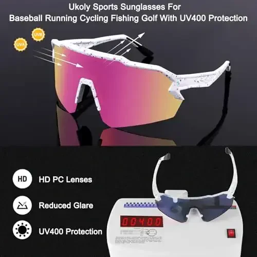 Ukoly Baseball Sunglasses For Men Women,Sports Sunglasses For Baseball Running Cycling UV400 protection TR90 Frame 615 - 3