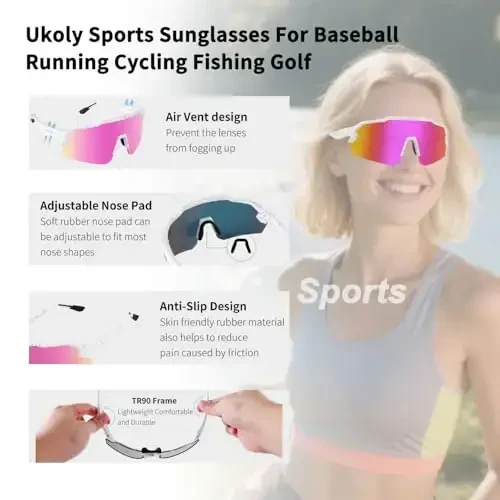 Ukoly Baseball Sunglasses For Men Women,Sports Sunglasses For Baseball Running Cycling UV400 protection TR90 Frame 615 - 6