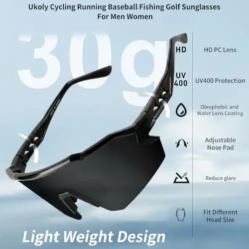 Ukoly Sport Sunglasses for Men Women,HD PC Lens UV400 Protection | Sun Glasses for Running Cycling Baseball Fishing Golf Hiking,Non-slip Rubber Legs Lightweight Design u615 - UKOLY (1)