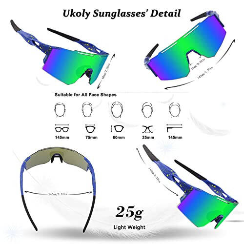 Ukoly Erkek Kadın Güneş Gözlüğü 3 Değiştirilebilir Lens ile, Polarize Spor Gözlüğü, Beyzbol Gözlüğü - 5