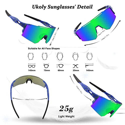 Ukoly Cycling Sunglasses for Men Women with 3 Interchangeable Lenses, Polarized Sports Sunglasses, Baseball Sunglasses - 5