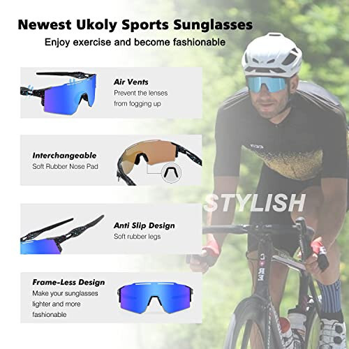 Ukoly Cycling Sunglasses for Men Women with 3 Interchangeable Lenses, Polarized Sports Sunglasses, Baseball Sunglasses - 5